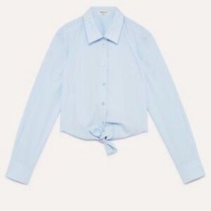 Aritzia Babaton Kanika Poplin Tie Front Oxford Blouse in Pale Blue
